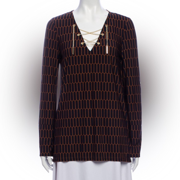 Michael Kors Chain-Link V-Neck Blouse - Picture 1 of 7